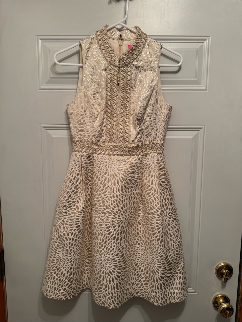 Lilly Pulitzer Franci Dress Lagoon fit and flare Jacq Gold Metallic Size 00